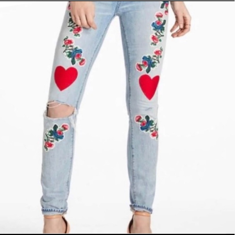 Lucky Brand Skinny Heart Flower Patch Jean